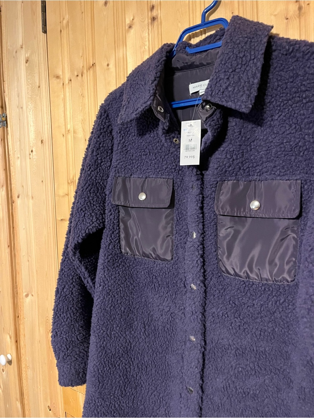Velvet by Graham & Spencer Navy Sherpa Shacket with Snap Pockets